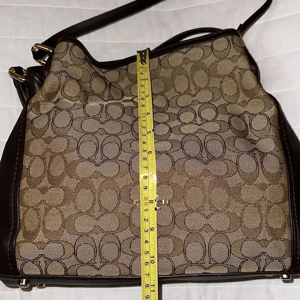 Coach Lexy Brown Tan Coach Logo Mid Sized Genuine Leather Satchel